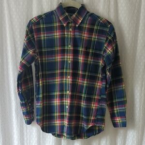 Ralph Lauren Blue Red Yellow Green Plaid Long Sleeve Button Down Shirt, Boys M